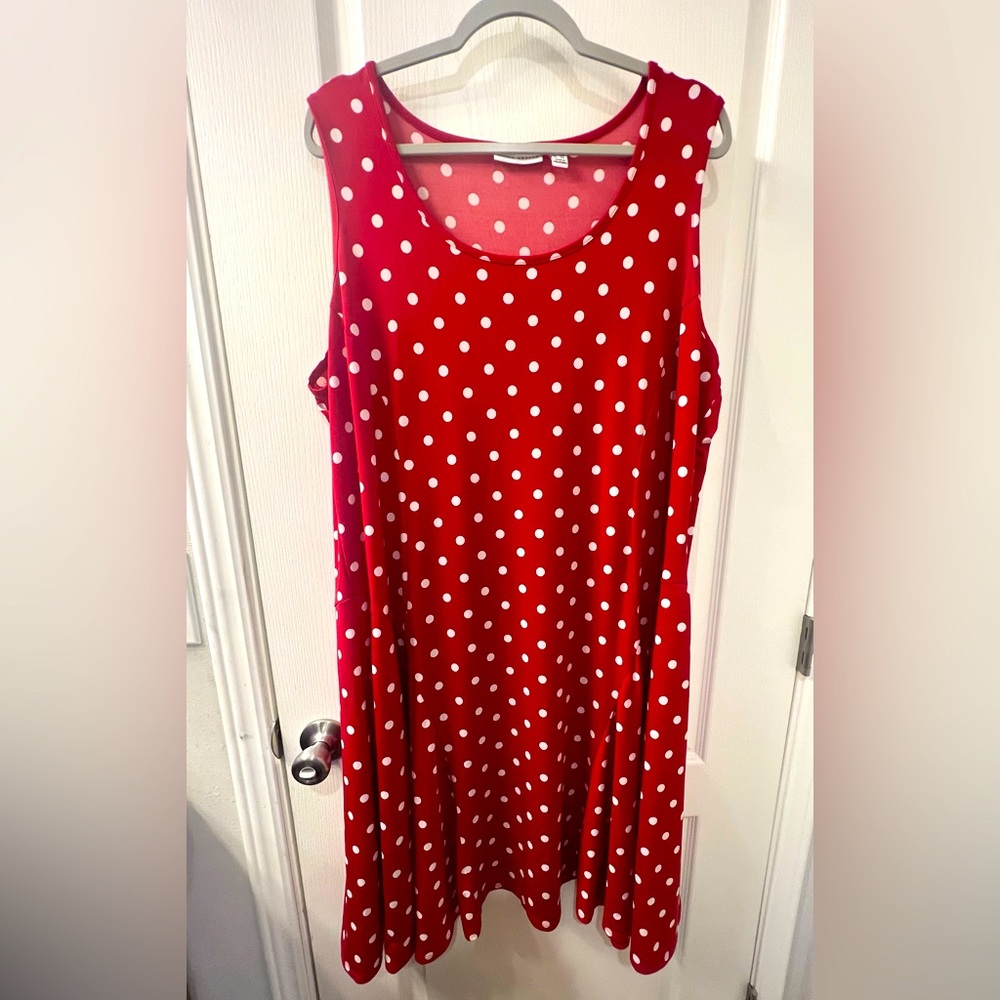 Susan Graver Liquid Knit red polka dot dress 2XL